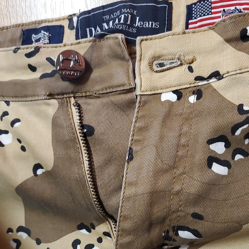 Distressed Tan and Brown Bootcut Jeans with Patchwork Design Size W34 - Picture 4 of 16